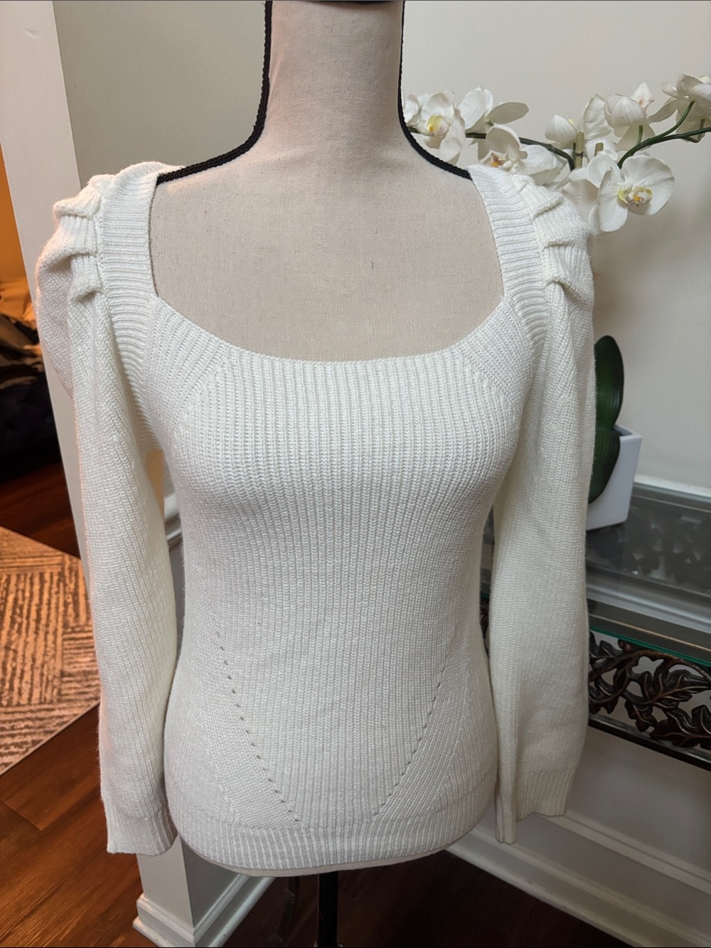 Idem Ditto Cream Square-Neck Knit Sweater size Large